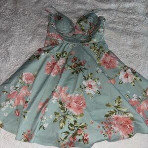 Floral Kids Dress in Green and Pink